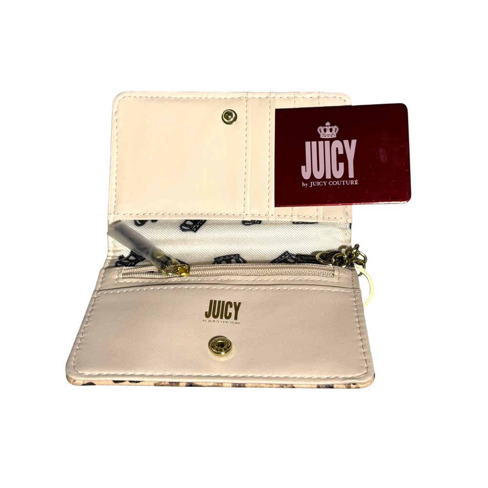 Juicy Couture Leopard Print Bifold Wallet Keychain Card Holder Tan Black - Picture 3 of 6